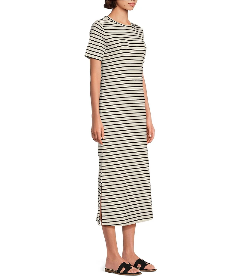 Le' AL.X Stripe Stretch Knit Crew Neck Short Sleeve T-Shirt Midi Dress