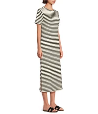 Le' AL.X Stripe Stretch Knit Crew Neck Short Sleeve T-Shirt Midi Dress