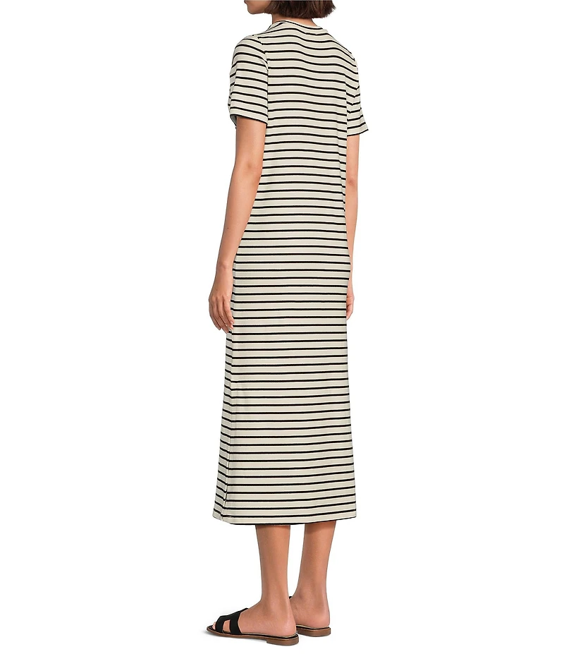 Le' AL.X Stripe Stretch Knit Crew Neck Short Sleeve T-Shirt Midi Dress