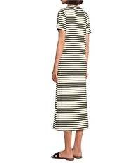 Le' AL.X Stripe Stretch Knit Crew Neck Short Sleeve T-Shirt Midi Dress