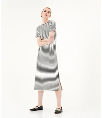 Le' AL.X Stripe Stretch Knit Crew Neck Short Sleeve T-Shirt Midi Dress