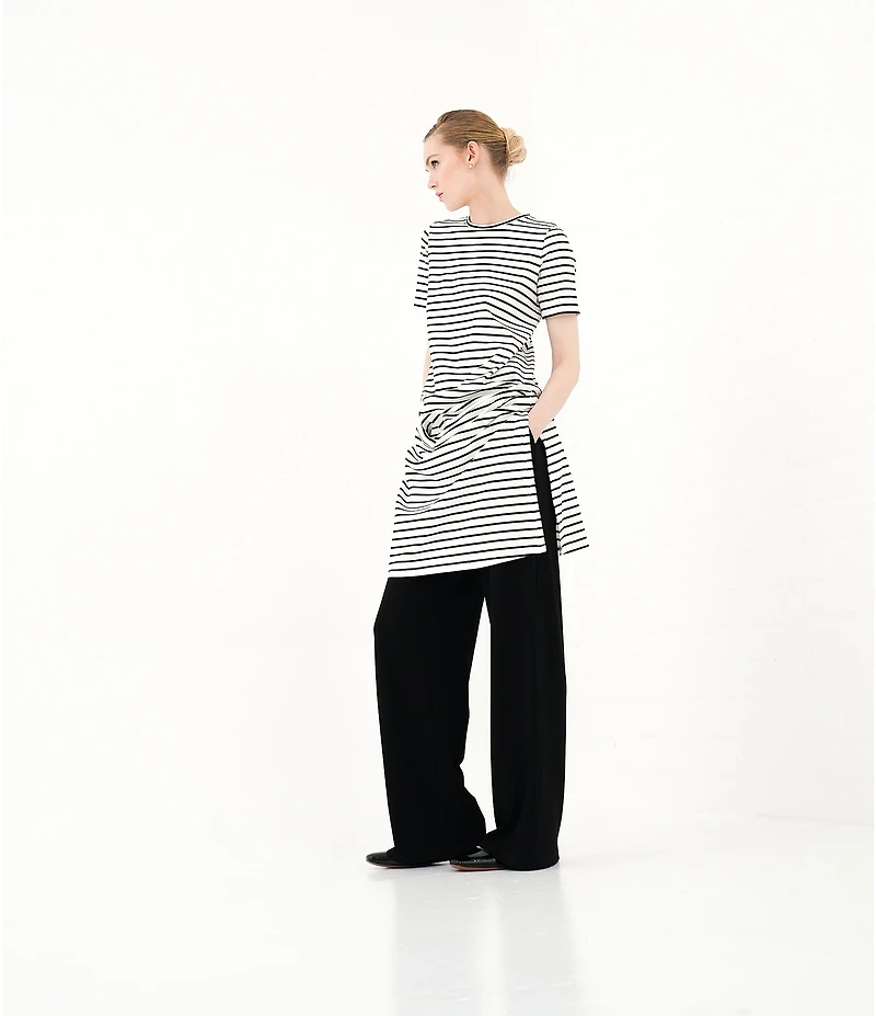 Le' AL.X Stripe Stretch Knit Crew Neck Short Sleeve T-Shirt Midi Dress