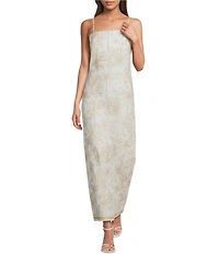Le' AL.X Toile Print Linen Sleeveless Spaghetti Strap Column Maxi Dress