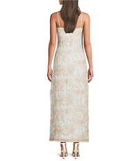 Le' AL.X Toile Print Linen Sleeveless Spaghetti Strap Column Maxi Dress