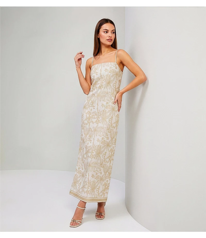 Le' AL.X Toile Print Linen Sleeveless Spaghetti Strap Column Maxi Dress
