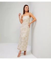 Le' AL.X Toile Print Linen Sleeveless Spaghetti Strap Column Maxi Dress