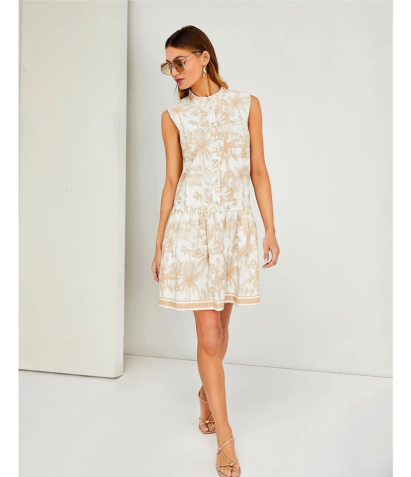 Le' AL.X Toile Printed Sleeveless Drop Waist Mini Dress