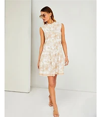 Le' AL.X Toile Printed Sleeveless Drop Waist Mini Dress