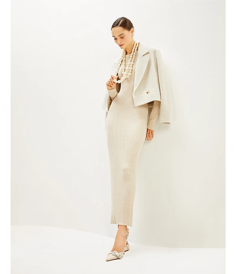 Le' AL.X Wool Blend Woven Notch Lapel Long Sleeve Button Front Cropped Coordinating Blazer