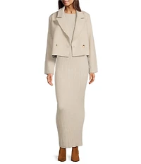Le' AL.X Wool Blend Woven Notch Lapel Long Sleeve Button Front Cropped Coordinating Blazer