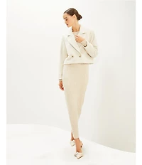 Le' AL.X Wool Blend Woven Notch Lapel Long Sleeve Button Front Cropped Coordinating Blazer