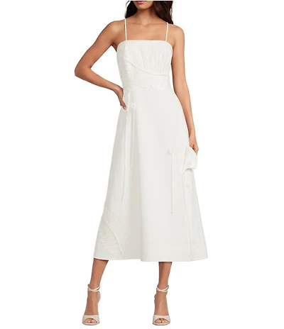 Le' AL.X Woven 3D Floral Applique Spaghetti Strap Midi Dress