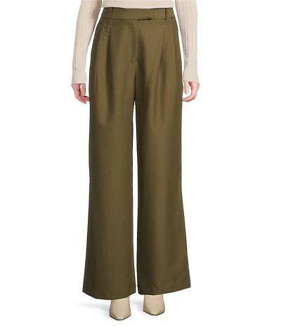 Le' AL.X Woven Crepe High Rise Coin Pocket Pleated Pointed Hem Trousers