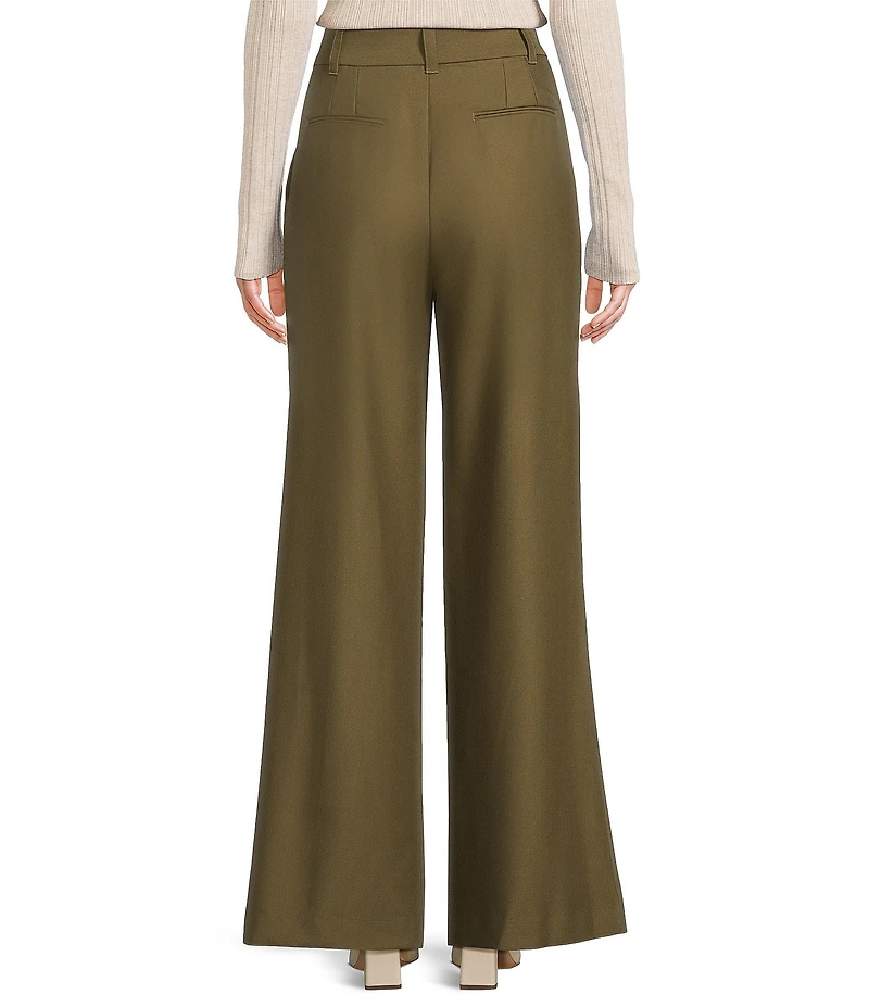 Le' AL.X Woven Crepe High Rise Coin Pocket Pleated Pointed Hem Trousers