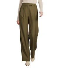 Le' AL.X Woven Crepe High Rise Coin Pocket Pleated Pointed Hem Trousers