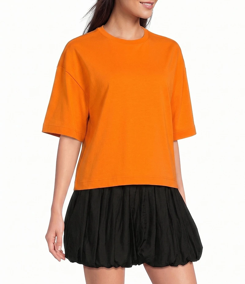 Le' AL.X Woven Crew Neck Short Sleeve Boxy Tee Shirt