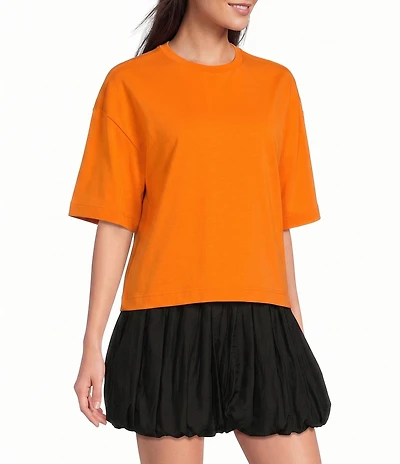 Le' AL.X Woven Crew Neck Short Sleeve Boxy Tee Shirt