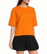 Le' AL.X Woven Crew Neck Short Sleeve Boxy Tee Shirt