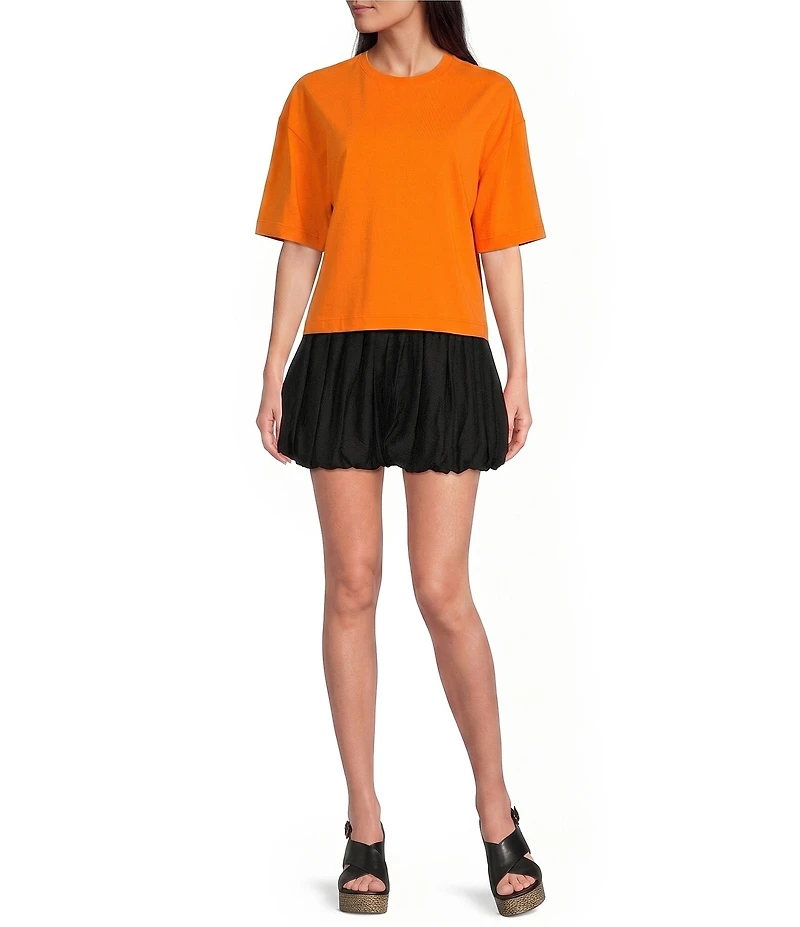 Le' AL.X Woven Crew Neck Short Sleeve Boxy Tee Shirt