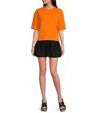 Le' AL.X Woven Crew Neck Short Sleeve Boxy Tee Shirt