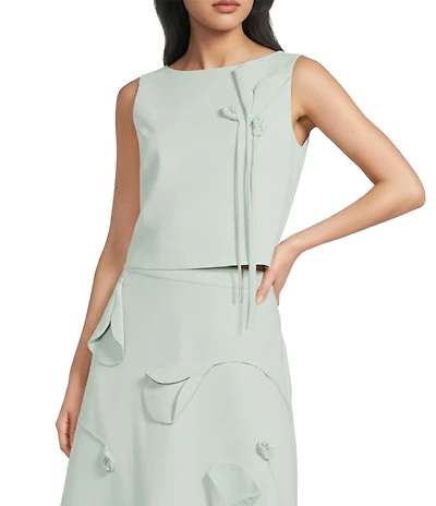 Le' AL.X Woven Floral Applique Boat Neck Sleeveless Coordinating Blouse