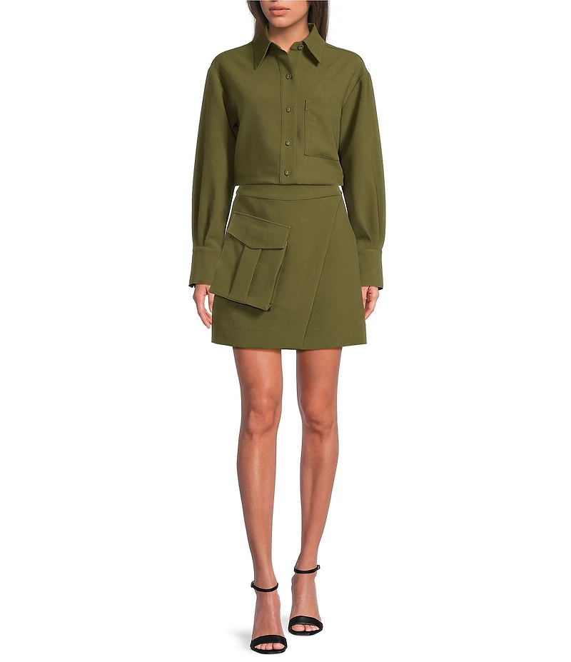 Le' AL.X Woven High Rise Cargo Pocket Wrap A-Line Coordinating Mini Skirt