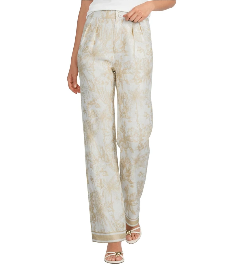 Le' AL.X Woven Linen Cotton Toile Print Flare Coordinating Pants