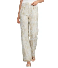 Le' AL.X Woven Linen Cotton Toile Print Flare Coordinating Pants