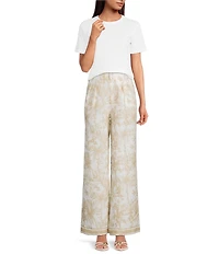 Le' AL.X Woven Linen Cotton Toile Print Flare Coordinating Pants
