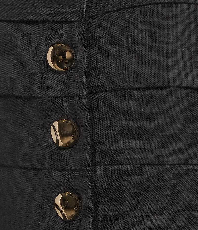 Le' AL.X Woven Linen Pleated Crew Neck Button Front Sleeveless Coordinating Vest