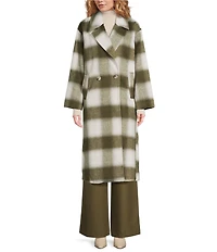 Le' AL.X Woven Plaid Print Notch Lapel Long Sleeve Double Breasted Long Line Blazer Coordinating Trench Coat