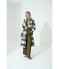 Le' AL.X Woven Plaid Print Notch Lapel Long Sleeve Double Breasted Long Line Blazer Coordinating Trench Coat