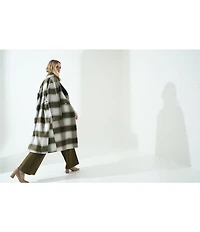 Le' AL.X Woven Plaid Print Notch Lapel Long Sleeve Double Breasted Long Line Blazer Coordinating Trench Coat