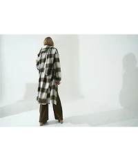 Le' AL.X Woven Plaid Print Notch Lapel Long Sleeve Double Breasted Long Line Blazer Coordinating Trench Coat