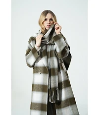 Le' AL.X Woven Plaid Print Notch Lapel Long Sleeve Double Breasted Long Line Blazer Coordinating Trench Coat