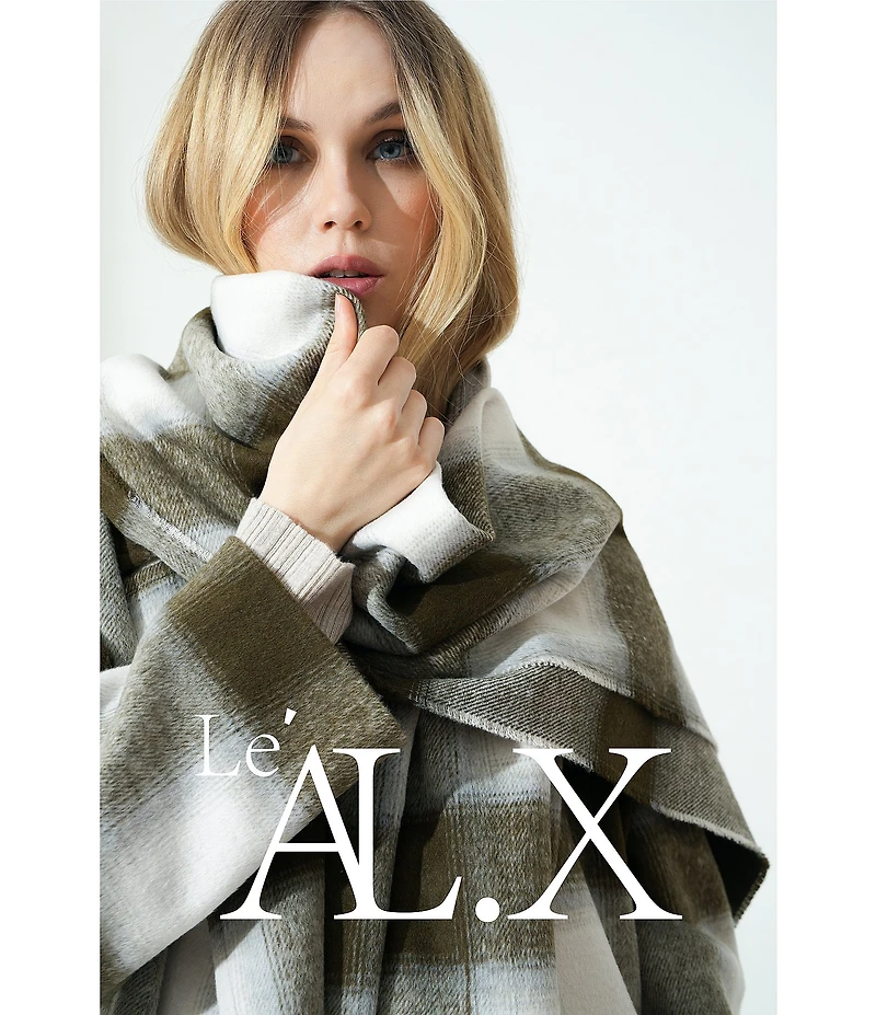 Le' AL.X Woven Plaid Print Notch Lapel Long Sleeve Double Breasted Long Line Blazer Coordinating Trench Coat