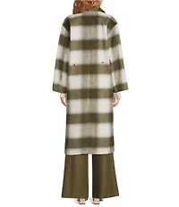 Le' AL.X Woven Plaid Print Notch Lapel Long Sleeve Double Breasted Long Line Blazer Coordinating Trench Coat