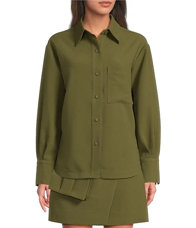Le' AL.X Woven Point Collar Button Front Long Sleeve Oversized Coordinating Shirt