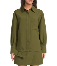 Le' AL.X Woven Point Collar Button Front Long Sleeve Oversized Coordinating Shirt