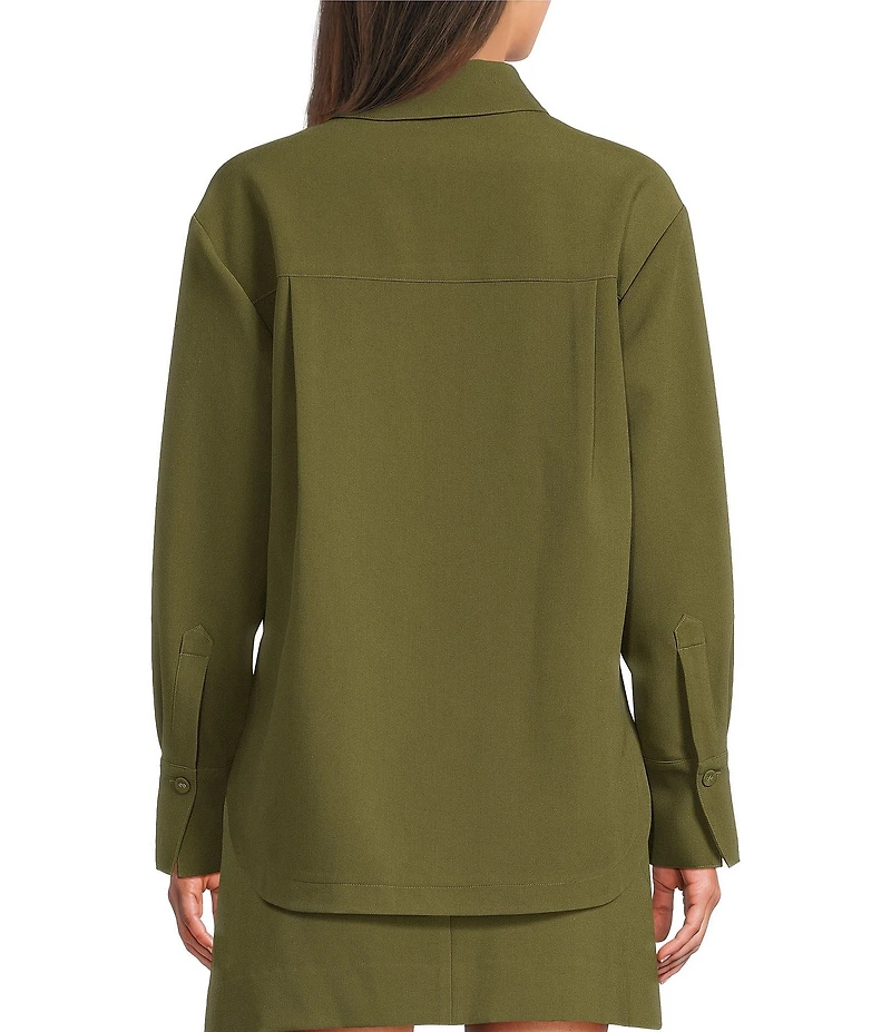 Le' AL.X Woven Point Collar Button Front Long Sleeve Oversized Coordinating Shirt