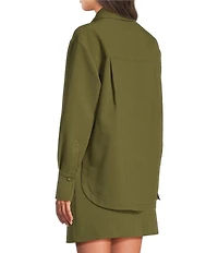 Le' AL.X Woven Point Collar Button Front Long Sleeve Oversized Coordinating Shirt