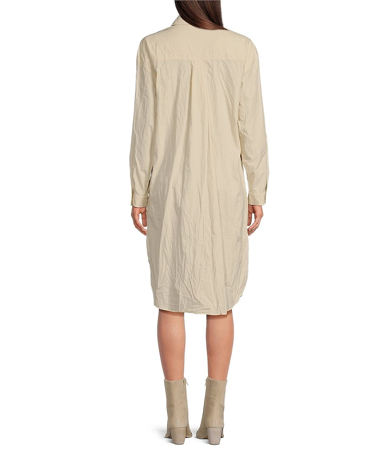 Le' AL.X Woven Point Collar Long Sleeve Button Front Shirttail Below the Knee Dress