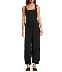 Le' AL.X Woven Ripstop Mid Rise Drawcord Leg Parachute Pants