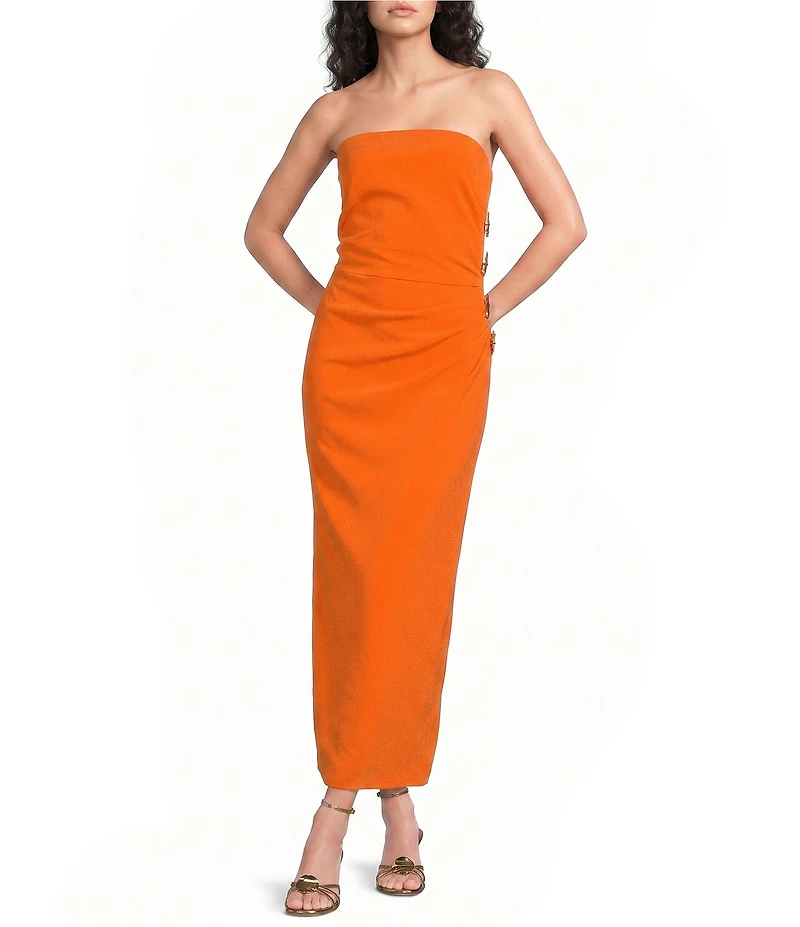 Le' AL.X Woven Ruched Strapless Sheath Midi Dress