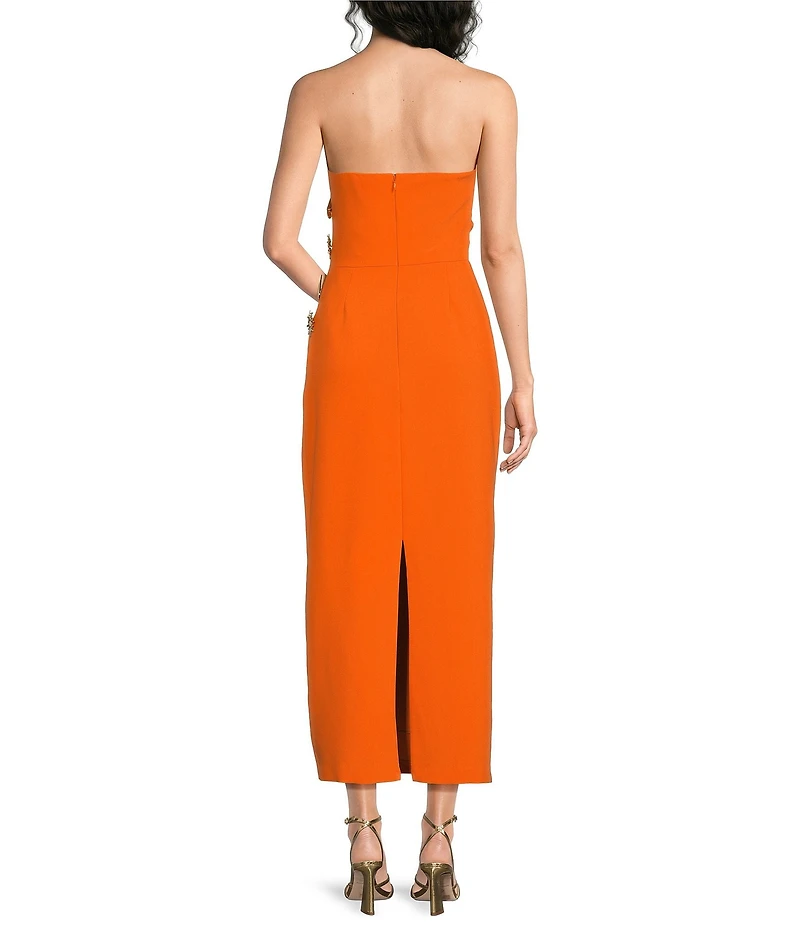 Le' AL.X Woven Ruched Strapless Sheath Midi Dress