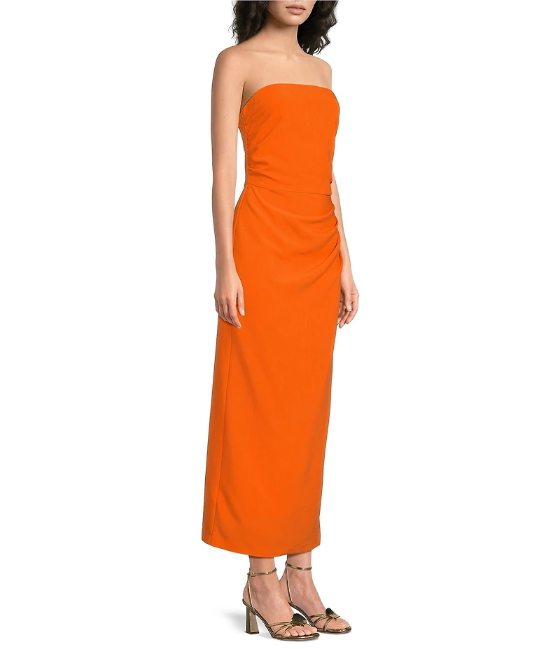Le' AL.X Woven Ruched Strapless Sheath Midi Dress