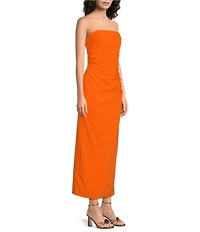 Le' AL.X Woven Ruched Strapless Sheath Midi Dress