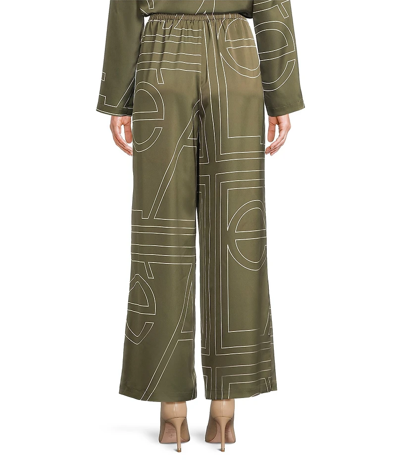 Le' AL.X Woven Satin Logo Print High Rise Wide Leg Flounce Coordinating Pants