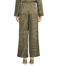 Le' AL.X Woven Satin Logo Print High Rise Wide Leg Flounce Coordinating Pants