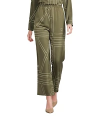 Le' AL.X Woven Satin Logo Print High Rise Wide Leg Flounce Coordinating Pants
